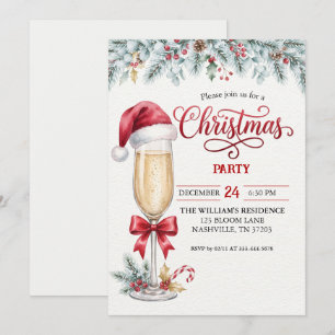 Invitación a la fiesta de Navidad con champán y go