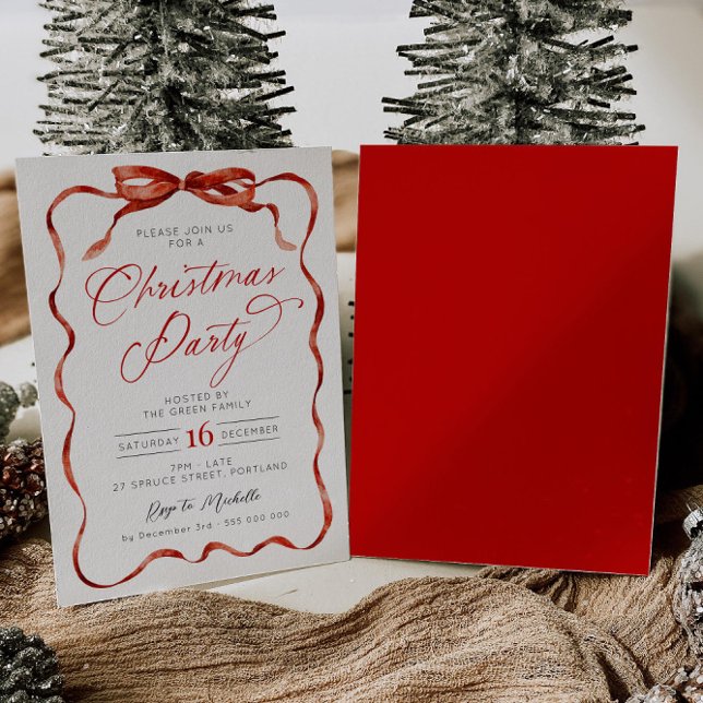 Invitación a la fiesta de Navidad con cinta roja (Subido por el creador)