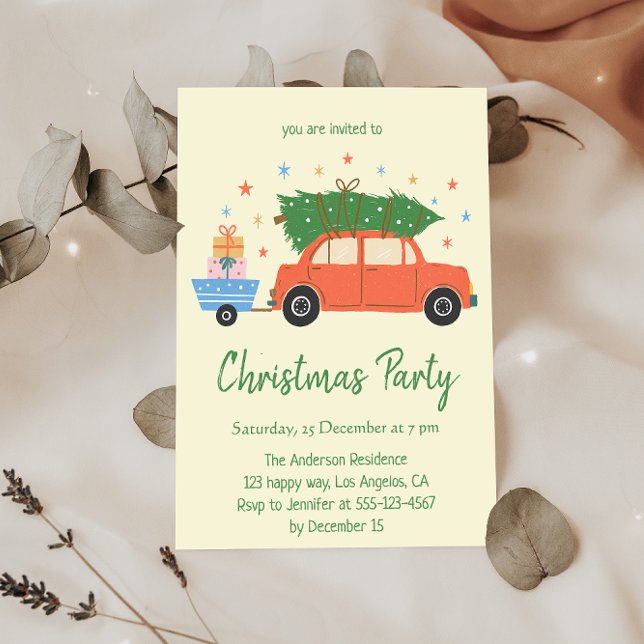 Invitación a la fiesta de Navidad con coche rojo v (Subido por el creador)