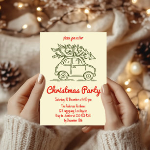 Invitación a la fiesta de Navidad con coche vintag