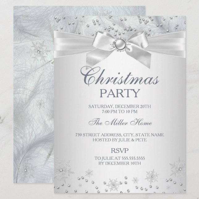 Invitación a la fiesta de Navidad con copo de niev (Anverso / Reverso)