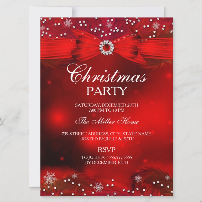 Invitación a la fiesta de Navidad con copo de niev (Anverso)