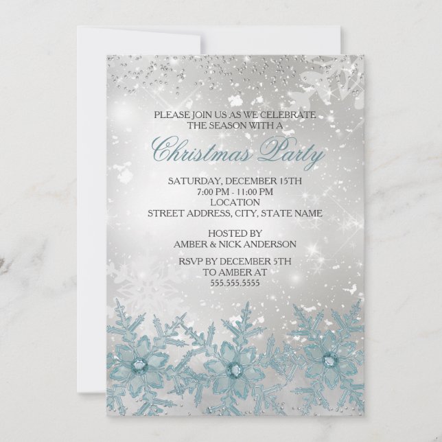 Invitación a la fiesta de Navidad con copo de niev (Anverso)
