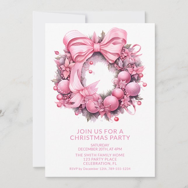 Invitación a la fiesta de Navidad con corona de ro (Anverso)
