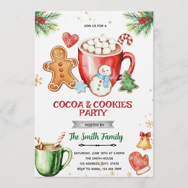 Invitación a la fiesta de Navidad con galletas y c (Anverso)