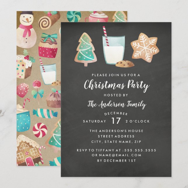 Invitación a la fiesta de Navidad con galletas y l (Anverso / Reverso)