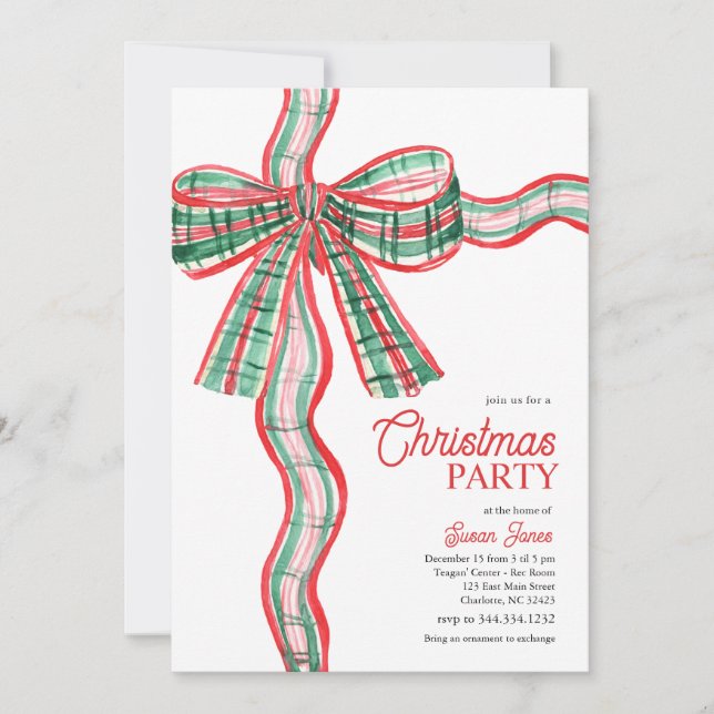 Invitación a la fiesta de Navidad con lazo (Anverso)