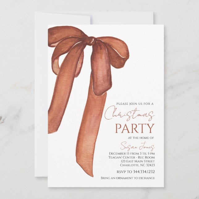 Invitación a la fiesta de Navidad con lazo (Anverso)