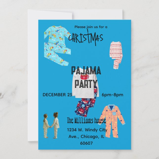 Invitación a la fiesta de Navidad con pijama (Anverso)