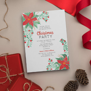 Invitación a la fiesta de Navidad con poinsettia