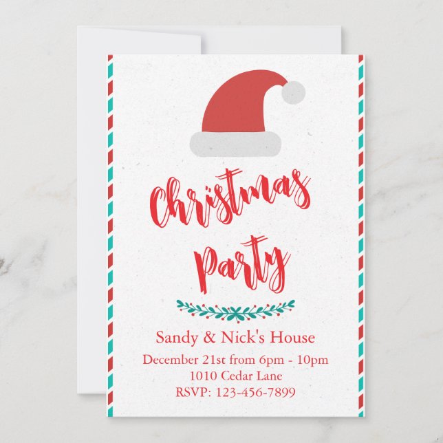 Invitación a la fiesta de Navidad con sombrero de  (Anverso)