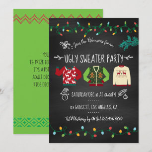 Invitación a la fiesta de Navidad con suéter feo e