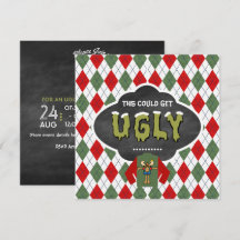 Invitación a la fiesta de Navidad con suéter feo e