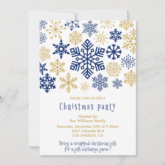 Invitación a la Fiesta de Navidad Copos de Nieve E (Anverso)