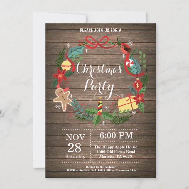 Invitación a la fiesta de Navidad Corona floral (Anverso)