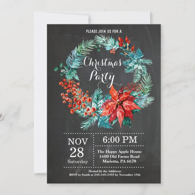 Invitación a la fiesta de Navidad Corona floral (Anverso)