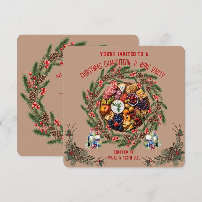 Invitación a la Fiesta de Navidad de Charcutería y (Anverso / Reverso)