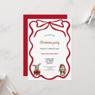 invitación a la fiesta de Navidad de conejos rojos