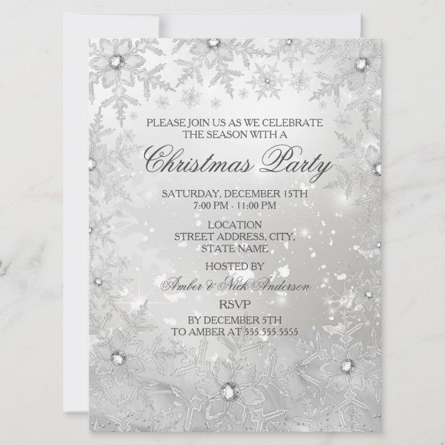 Invitación a la fiesta de Navidad de copo de nieve (Anverso)