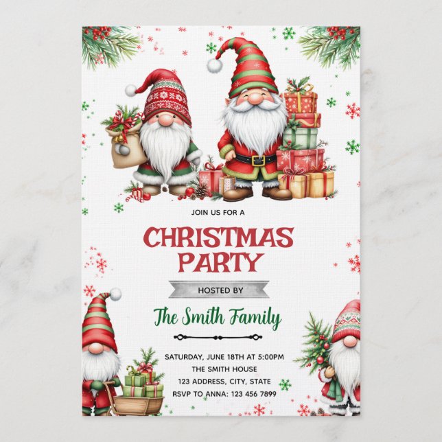 Invitación a la fiesta de Navidad de Gnome (Anverso)
