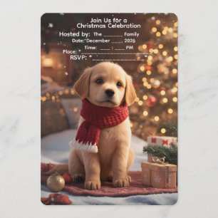 Invitación a la fiesta de Navidad de Golden Retrie