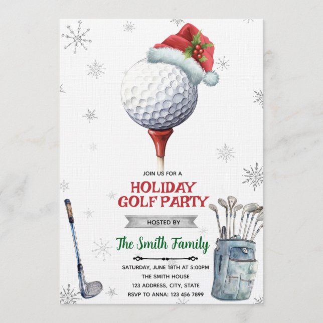 Invitación a la fiesta de Navidad de golf (Anverso)