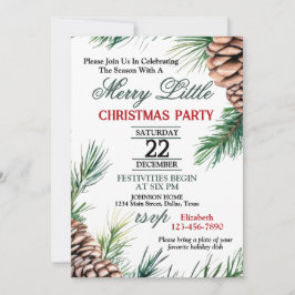 Invitación a la fiesta de Navidad de hoja perenne 