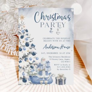 Invitación a la fiesta de Navidad de invierno azul