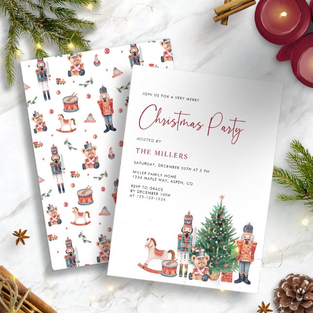 Invitación a la fiesta de Navidad de invierno fest (Personalized Traditional Nutcracker Christmas Party Invitation)