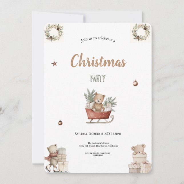 invitación a la fiesta de Navidad de invierno marr (Anverso)