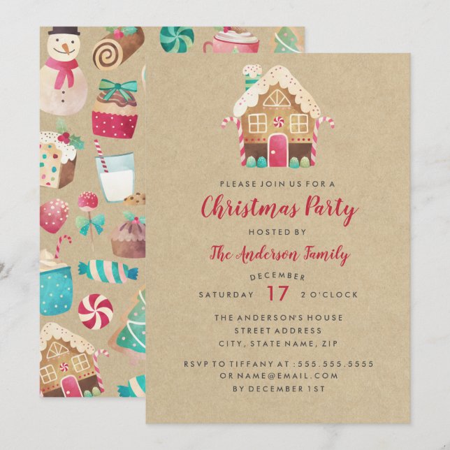 Invitación a la fiesta de Navidad de la dulce casa (Anverso / Reverso)