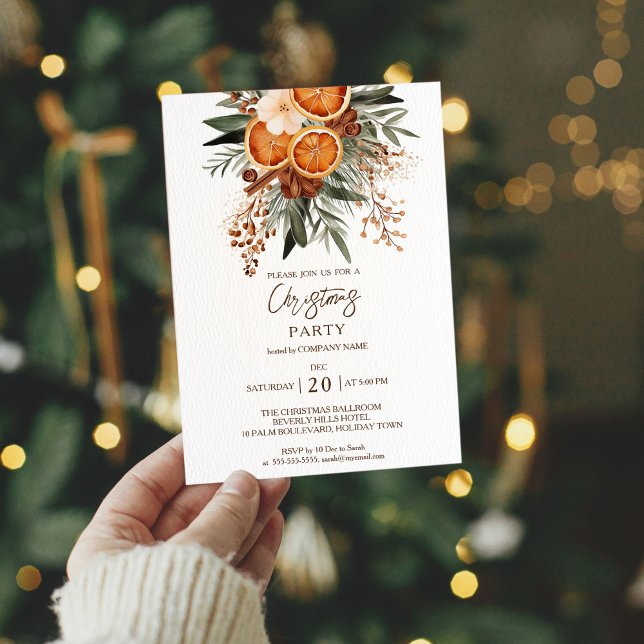 invitación a la fiesta de Navidad de la oficina (Office Christmas Party invitation template Modern Rustic dried citrus fruit winter greenery)