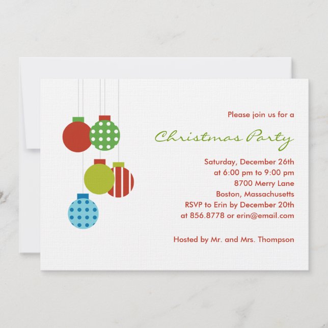 Invitación a la fiesta de Navidad de los Ornamento (Anverso)