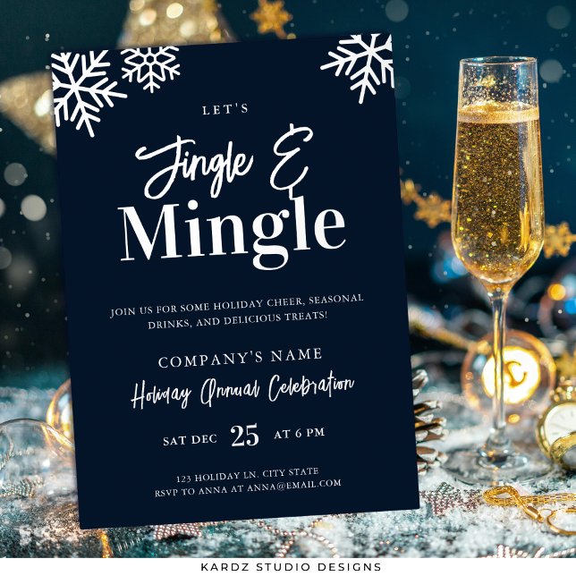 Invitación a la Fiesta de Navidad de Modern Blue C (Invite shown in 5 x 7 inches, in deep blue with SILVER foil. Choose foil color before checkout.
)