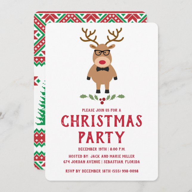 Invitación a la fiesta de Navidad de Reno Reno (Anverso / Reverso)