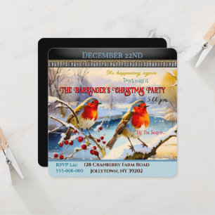 Invitación a la fiesta de Navidad de Robins nevado