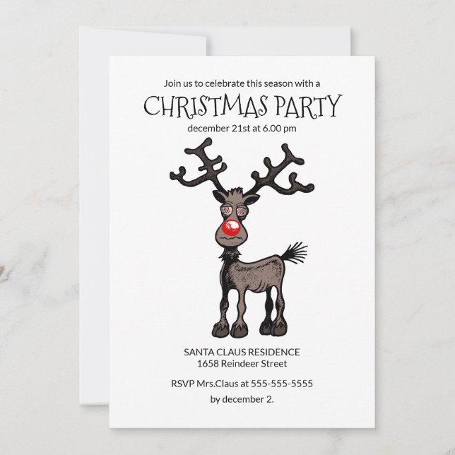 Invitación a la fiesta de Navidad de Rudolph (Anverso)
