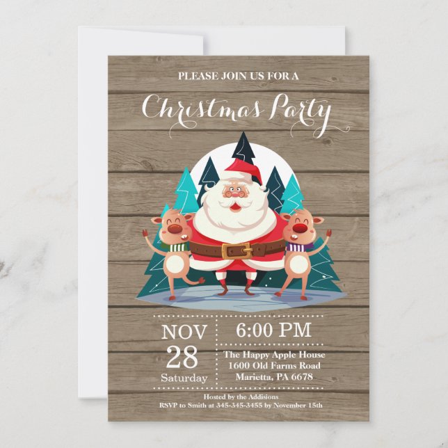 Invitación a la fiesta de Navidad de Santa Claus (Anverso)