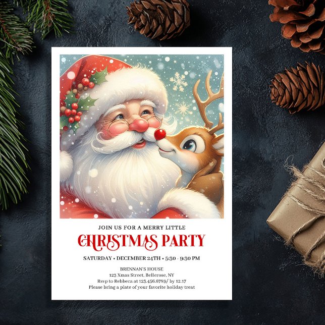 Invitación a la fiesta de Navidad de Santa y Rudol (Santa and Rudolph Winter Holiday Party Invitation)