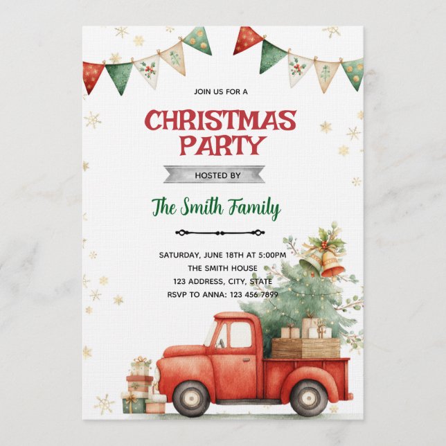 Invitación a la fiesta de Navidad del camión rojo (Anverso)