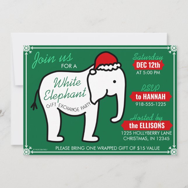 Invitación a la fiesta de Navidad del elefante bla (Anverso)