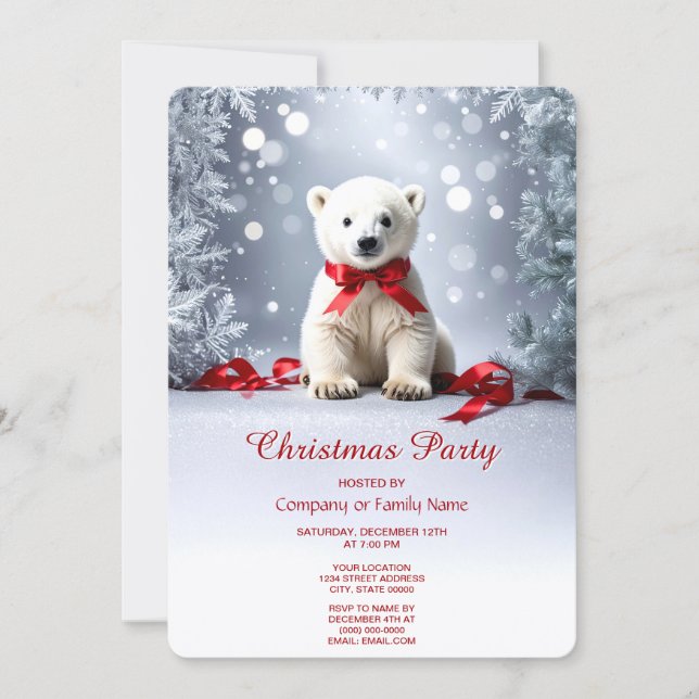 Invitación a la fiesta de Navidad del oso polar (Anverso)