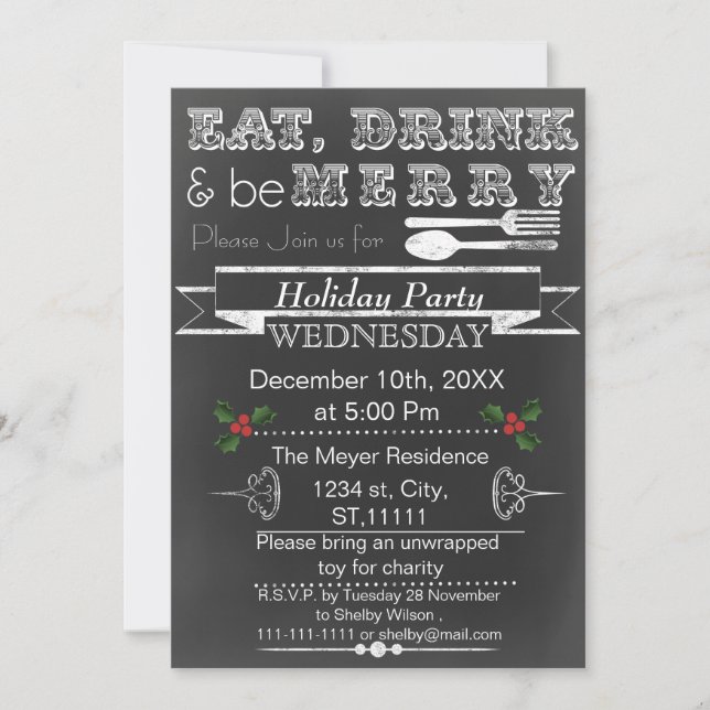 Invitación a la fiesta de Navidad en Chalkboard (Anverso)