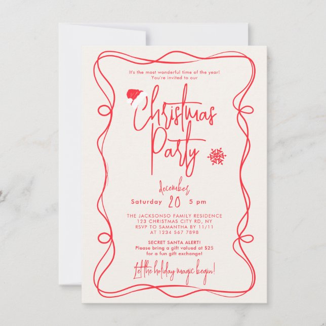 Invitación a la fiesta de Navidad escrita a mano e (Anverso)