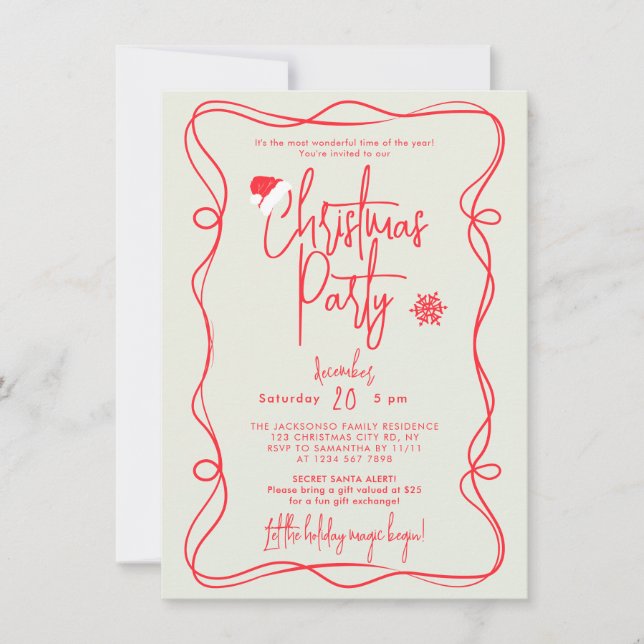 Invitación a la fiesta de Navidad escrita a mano e (Anverso)