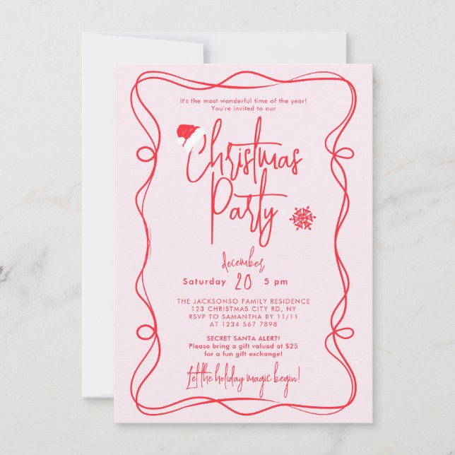 Invitación a la fiesta de Navidad escrita a mano e (Anverso)