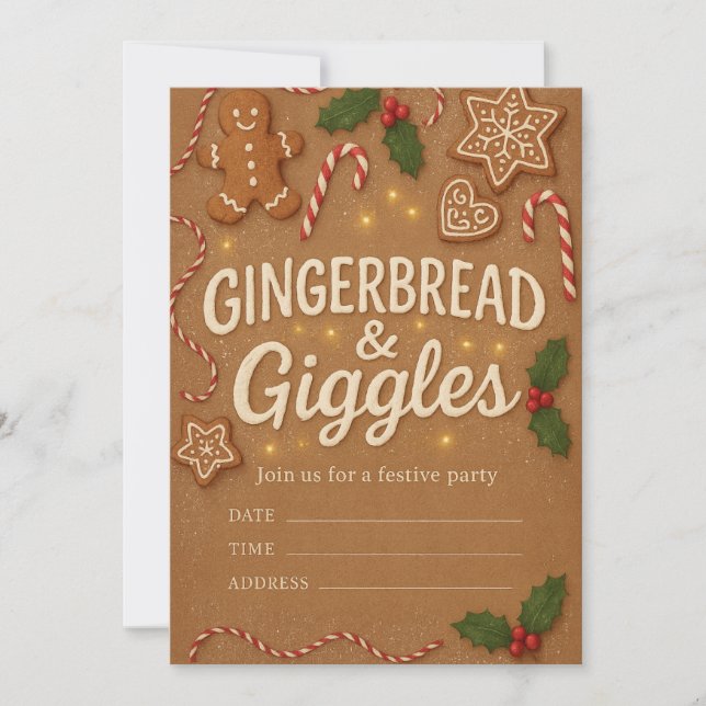 Invitación a la fiesta de Navidad Gingerbread & Gi (Anverso)