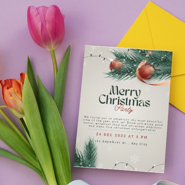 Invitación a la fiesta de Navidad gris claro y ver (Subido por el creador)