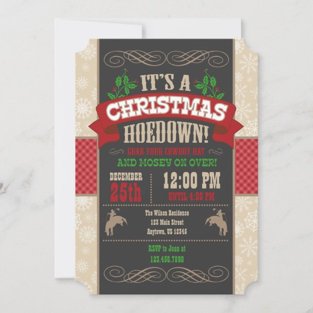 Invitación a la Fiesta de Navidad Hoedown (Anverso)