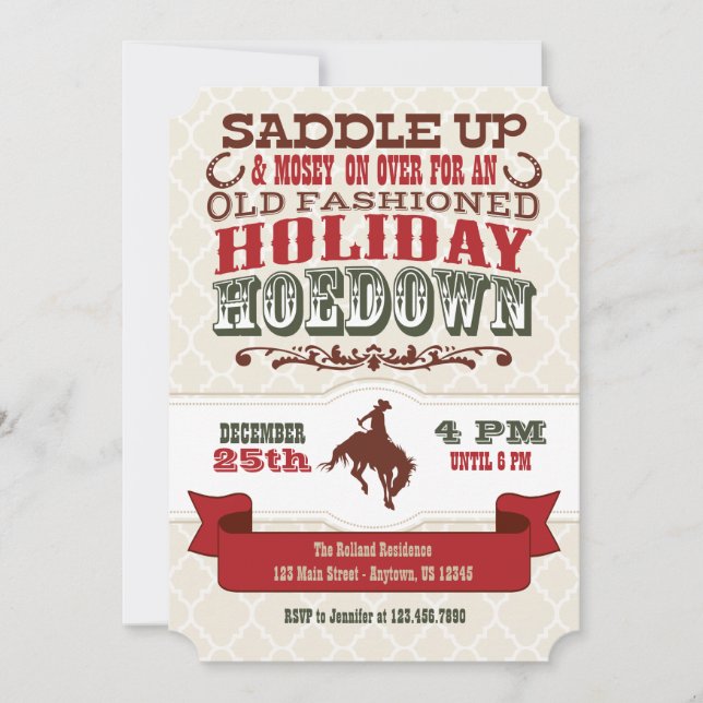 Invitación a la fiesta de Navidad Holiday Hoedown (Anverso)